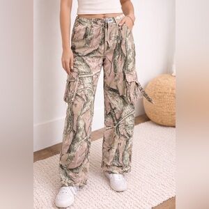 Disclosure Utility Wide-Leg Cargo Pants in Pink and Green Camo